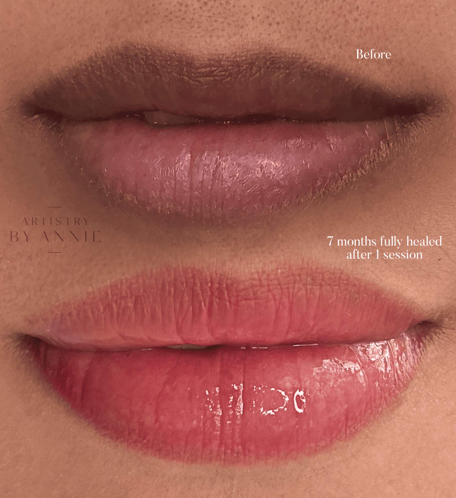 Close-up beautiful lip blushing results after treatment